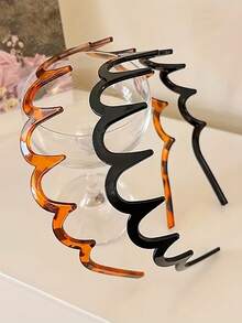 2pcs/Set Women's Summer Wavy Headbands: Daily Versatile Style, High Crown Design, Comb-Style, Retro Vibe, Elegant Tortoiseshell Wavy Headbands - Non-Slip Design, Lace Detail Comb Headbands - Multicolor - View 6