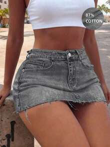 2026 Autumn Y2K Style Women's Mid-Low Waist Sexy Mini Denim Skirt Casual Summer - 灰色 - 查看 2