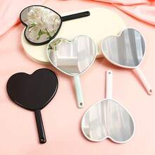 1pc Mini Heart-Shaped Makeup Mirror With Handle, Plastic Handheld High Definition Mirror With Makeup Hole, Portable Plastic Hanging Makeup Mirror - Multicolor - View 2