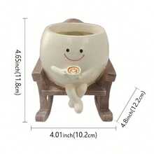 1pc Creative Cartoon Succulent Planter, Cute Smiling Person Sitting On Rocking Chair Drinking Coffee Design, Funny Gardening Desktop Plant Pot, Small Planter Container Interesting Gift - Coffee-drinking Rocking Chair Flower Pot - View 4