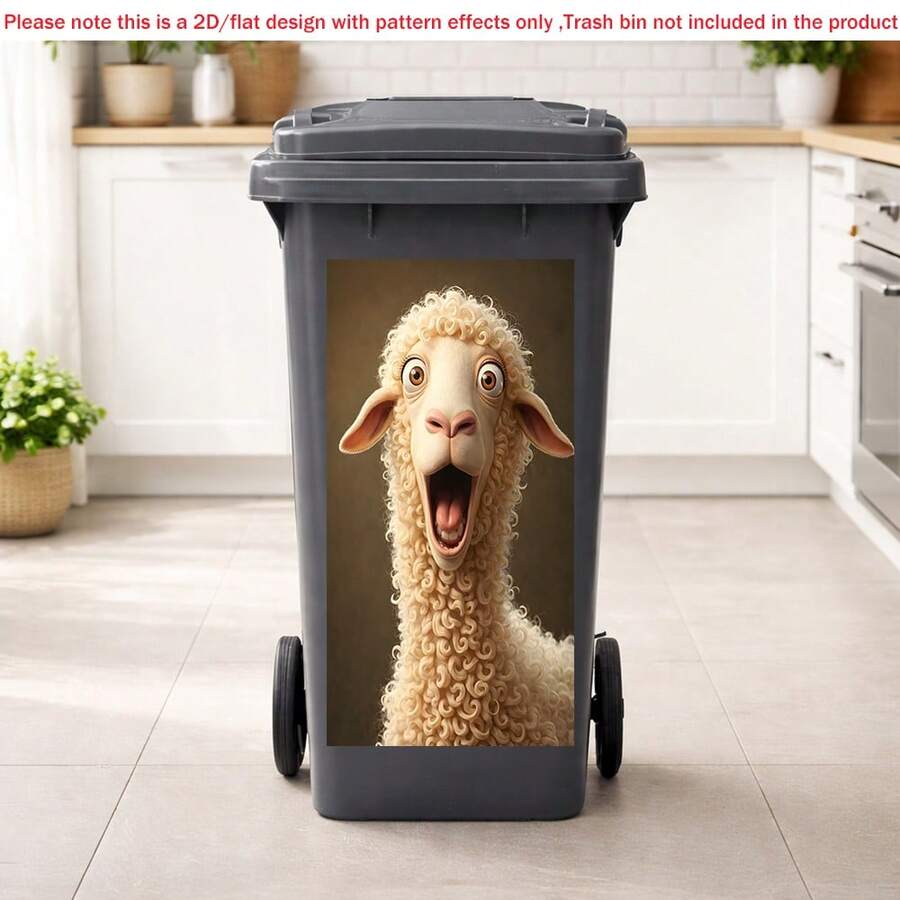 1pc 2D Flat Self-Adhesive Trash Can Sticker,Funny Sheep Trash Can Sticker Large Bin Decal 2D Flat Design Waterproof Outdoor Garbage Bin Decoration, PVC Material, Easy To Peel And Stick, Flat Art Sticker, Kitchen Storage