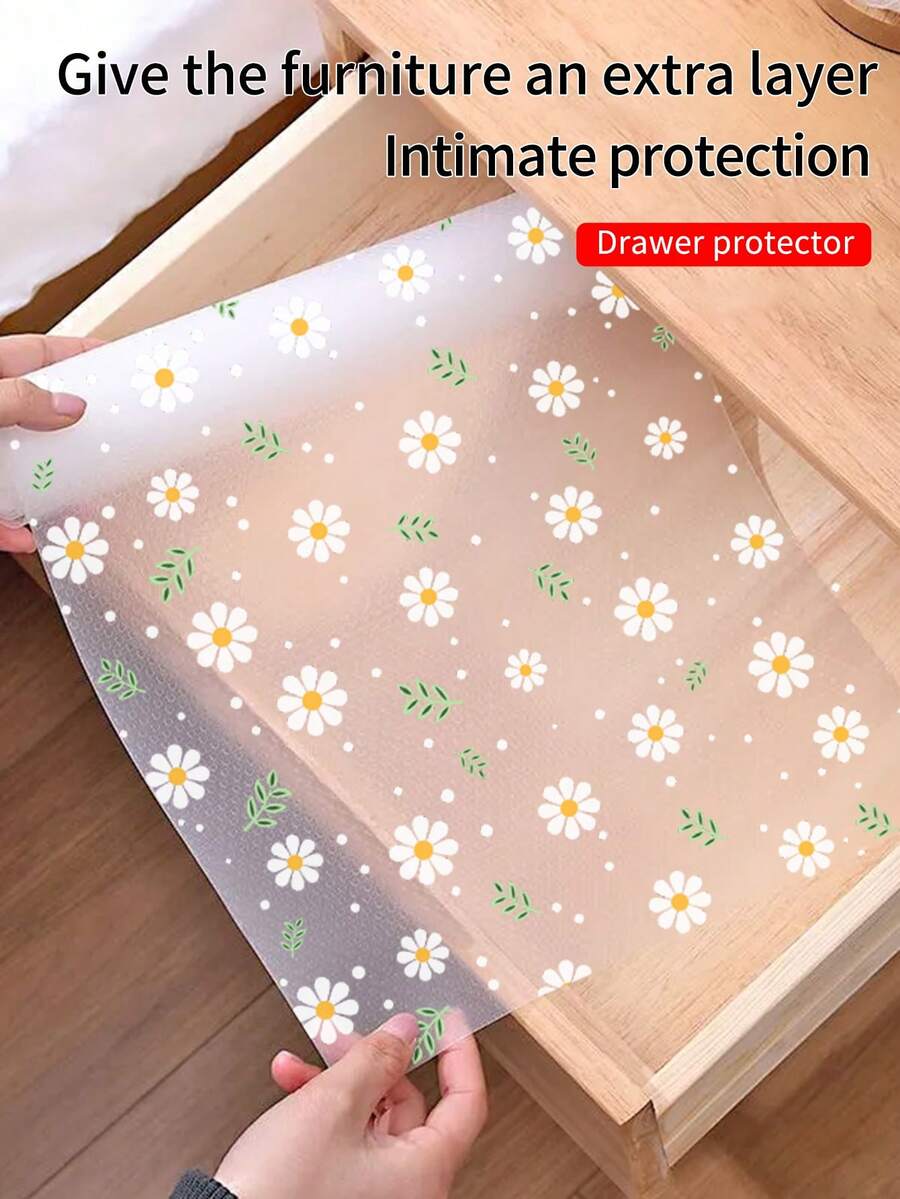 1 rollo de tapete con diseño de margaritas para estantes de gabinete de cocina, alfombrilla para cajones sin adhesivo, almohadilla antideslizante para refrigerador, tapete impermeable de EVA para refrigerador fácil de limpiar - flores - Ver 1