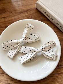 2pcs Cute Polka Dot Bow Hair Clips, Retro French Bangs Clips, Unique Bowknot Hair Accessories - Multicolor - View 3