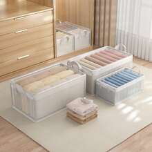 1 pieza Caja de almacenamiento plegable con tapa, caja de almacenamiento transparente multifuncional de gran capacidad, caja de almacenamiento con asa, a prueba de polvo y humedad con cubierta, ahorro de espacio, fácil de organizar y almacenar, caja de almacenamiento multifuncional, organizador de almacenamiento transparente, caja de almacenamiento reforzada, adecuada para el hogar, dormitorio, armario y otras ocasiones, decoración del hogar, decoración de la habitación - transparente - Ver 4