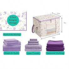 Bolsas de almacenamiento de lona paquete de 2 bolsas organizadoras de diseño para ropa suéteres ropa ropa edredón ropa de cama organizadores plegables grandes con cierre y ventana ahorro de - Morado - Ver 3