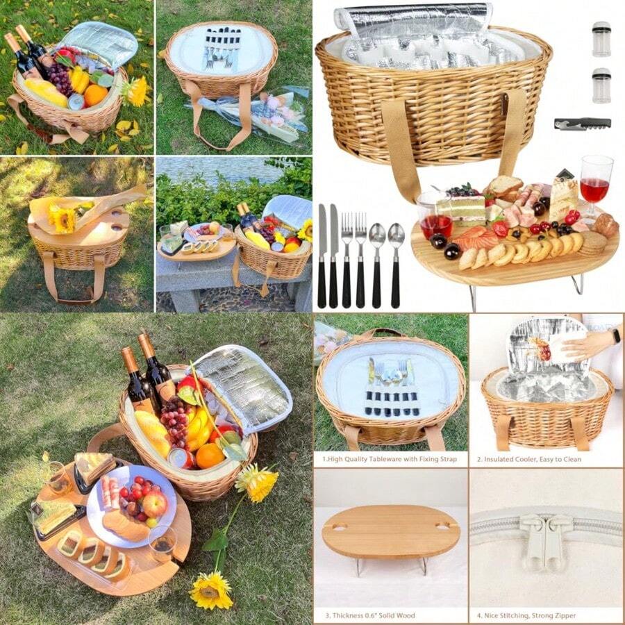 Hap Tim Cesta de picnic de mimbre para 2 CA-Y2209-2-CM - Crema - Ver 1