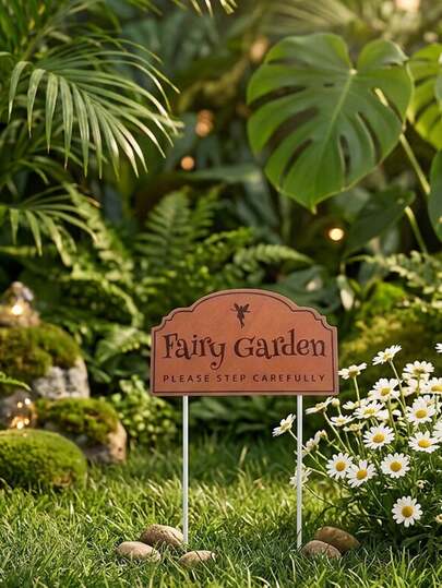Small Creative Fairy Garden Sign, "Caution Fairy Garden", Wooden Fairy Garden Sign Plaque, Suitable For Outdoor Garden Landscape Decoration, Wooden Ground Stake, Outdoor Lawn Sign, Suitable For Outdoor Mini Landscape Decoration, Photography, Yard, Potted Plant Decor