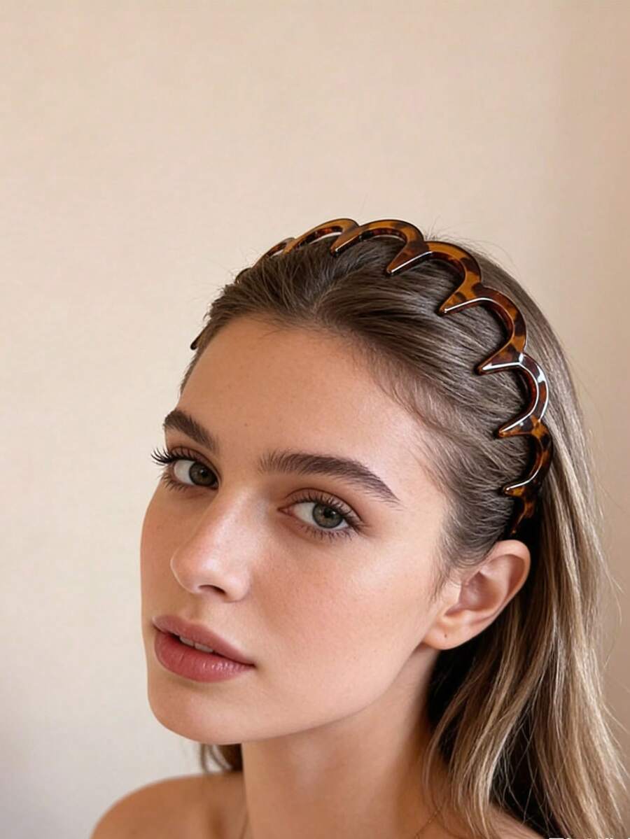 2pcs/Set Women's Summer Wavy Headbands: Daily Versatile Style, High Crown Design, Comb-Style, Retro Vibe, Elegant Tortoiseshell Wavy Headbands - Non-Slip Design, Lace Detail Comb Headbands - Multicolor - View 1