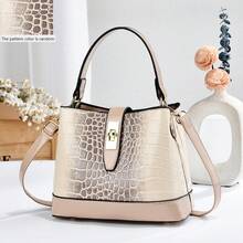 优雅漆皮鳄鱼纹手提包，时尚春夏单肩斜挎包，大容量通勤水桶包，送给妈妈的礼物，约会礼物，四季皆宜 - 卡其色 - 查看 1