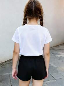 [Officially Licensed Disney] Two-Piece Minnie Mouse Sweet Set For Girls - Heart Balloon + Ice Cream Print Casual Short-Sleeve T-Shirt And Shorts - trắng - Xem 2