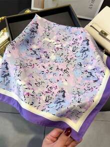 1pc Faux Silk Printed Women Bandana Hair Scarf, Versatile Spring/Summer Fashion Accessory, Headband, Neck Wrap For Dress - Mauve Purple - View 4