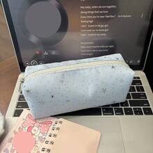 1个18cm*8cm*8cm极简铅笔盒，水钻星星设计，便携式化妆品收纳包，新款ins风女生爱心大容量化妆包，适合学生，可收纳文具和化妆品 - 燙鑽星星款 - 查看 9