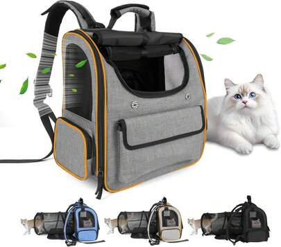 Cat Carrier Backpack For Large Cats Pet Backpack Carrier For Small Dogs, Expandable Cat Backpack Up To 15 Lbs, Foldable Cat Carrying Backpack For Travel Hiking (Blue)