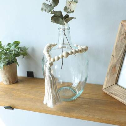 1pc Beige Round Bead Tassel Garland Hanging Decor Neutral Minimalist Boho Farmhouse Style Circular Bead Chain Long Tassel Detail Decorative Pendant Accent Simple Elegant Display Ornament For Vase Decor Bottle Neck Decor Tabletop Centerpiece Shelf Styling Coffee Table Dining Table Entryway Bedroom Living Room Wedding Party Home Decoration