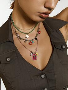 Kryxie 4pcs Bohemian Handmade Beaded Colorful Square Fish & Starfish Pendant Multilayer Necklace Set For Women, Suitable For Daily, Party, Beach, All Seasons - Multicolor - View 5
