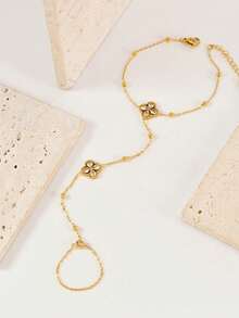 Vòng tay mạ vàng 18K hình cỏ bốn lá đính đá Zirconia sang trọng, vòng tay nữ bằng thép không gỉ, thích hợp cho Ngày Valentine, tiệc tùng, các dịp trang trọng, đeo hàng ngày, hẹn hò, lễ hội, năm mới, đám cưới, đi biển, Giáng sinh, kỷ niệm, quà tặng Ngày của Mẹ thanh lịch, trang sức phong cách Bohemian, quà tặng cho phù dâu. - Vàng - Xem 4