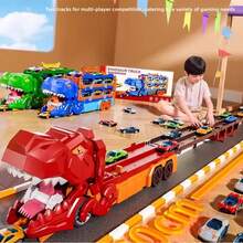 New Dinosaur Triceratops Transformable Sliding Alloy Toy Car, Tyrannosaurus Rex Swallowing Track Toy Car, Upgraded Super Large Triceratops Launcher Car [Storage + Swallowing + Launching + King Challenge Gameplay] (Alloy Car Model And Color Randomly Sent) - Multicolor - View 7