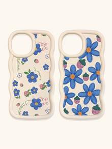 2 chiếc ốp lưng điện thoại silicon mềm chống rơi, họa tiết hoa dâu tây màu xanh dương dễ thương, viền lượn sóng, tương thích với iPhone & Galaxy - trắng - Xem 61