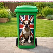 1张2D平面自粘垃圾桶贴纸，英国斗牛犬垃圾桶贴纸，复古英国国旗狗狗垃圾桶贴花，防水户外垃圾桶装饰，PVC材质，易撕易贴，平面艺术贴纸，厨房收纳 - A - 查看 2