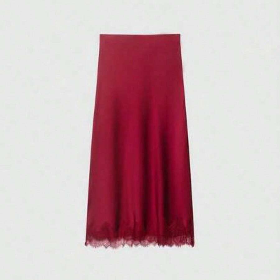 Women's Solid Color Lace Patchwork Casual Versatile Date Night Skirt Black Spring - Rojo - Ver 1