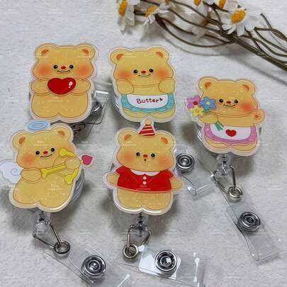1 pieza Carrete retráctil para tarjeta de identificación con diseño de oso de dibujos animados de doctor, enfermera o maestro - 6 diseños de osos lindos, hecho de material acrílico duradero, adecuado para útiles de oficina, regalos navideños, accesorios para personal médico, diseño vívido e interesante, estructura resistente y duradera.