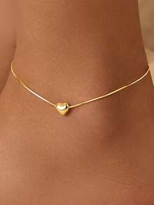 1 pieza Tobillera de plata de ley S925 con diseño geométrico 3D único en forma de corazón y hueso de serpiente, diseño minimalista INS con corazón de melocotón, joyería casual y versátil para el pie - amar - Ver 2