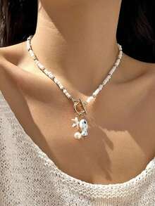 1pc Summer Beach Style Ceramic Fish, Starfish, Tassel, Pearl Beads OT Clasp Necklace, Suitable For Women As Vacation Accessory, Date, Gift - Nhiều màu 5 - Xem 2