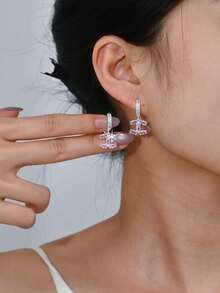 1 Đôi bông tai mạ bạc 925 đính đá Cubic Zirconia, thanh lịch, dễ thương, thời trang và tinh tế, thích hợp cho các bữa tiệc, hẹn hò, đeo hàng ngày và làm quà tặng. - Bạc - Xem 2
