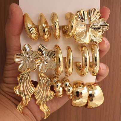 Bộ 6-18 đôi bông tai hình giọt nước và hình cầu hoa văn hình chữ C, kiểu dáng hình học, thích hợp cho tiệc tùng, tiệc chiêu đãi, du lịch, đám cưới, kỳ nghỉ, đeo hàng ngày, quà tặng trang sức.