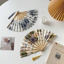 1把中国风女士7英寸软丝折扇，竹框，大剑扇，礼品，展示，舞扇 - 折扇 - 查看 3