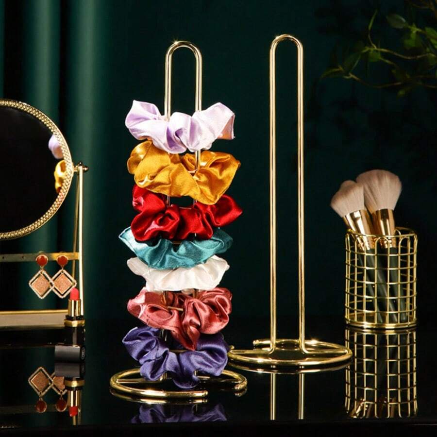 1pc Gold Metal Vertical Hair Tie Organizer Rack, Holds Up To 35 Hair Ties, Minimalist Dual-Use Hair Accessory & Jewelry Stand - Gold - View 1