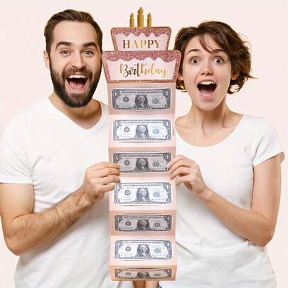 Pink Gold Cake Folding Banknote Card Birthday Party Surprise Gift Card Folding Banknote Card Gift Card