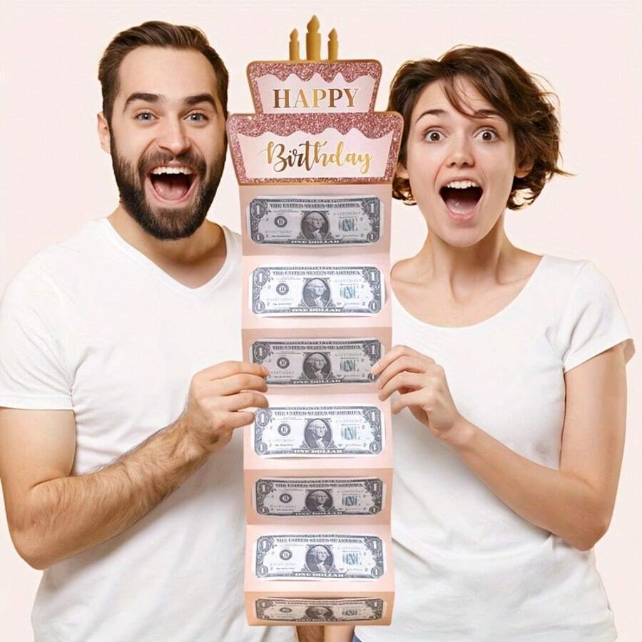 粉金蛋糕折叠钞票卡生日派对惊喜礼品卡折叠钞票卡礼品卡 - 彩色 - 查看 1