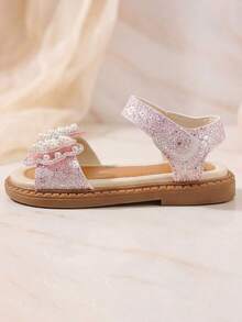 3-12 Years Old Girls' Dreamy Series Sequin Embroidered Open Toe Sandals, Sequin Embroidered Upper, Adjustable Hook And Loop Strap, Multi-Layer Cushioned Sole, Sweet Princess/Fresh Countryside Style, Suitable For Daily Wear And Parties, Spring/Summer Outdoor Sandals - Pink - View 4