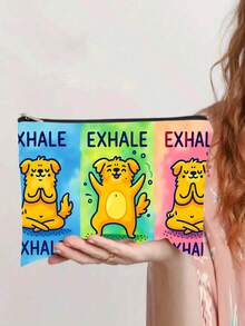 趣味瑜伽狗打嗝女王印花化妆包，可爱标语便携旅行拉链袋 - 彩色 - 查看 8