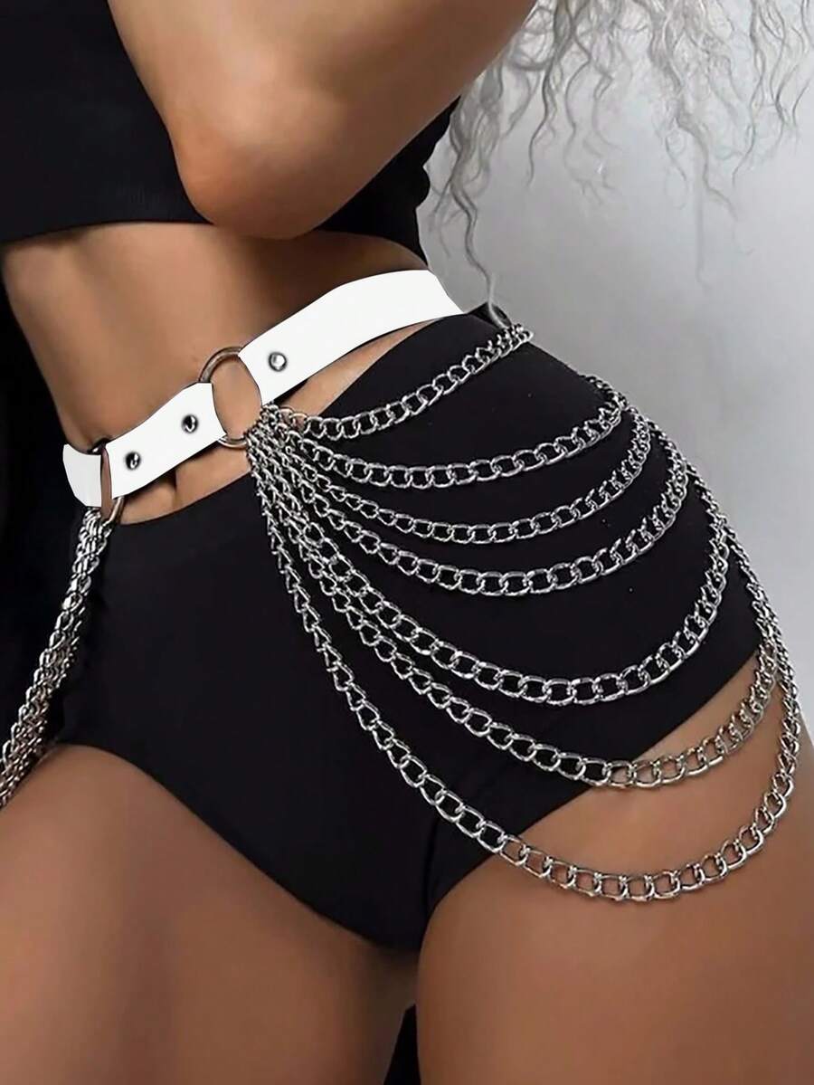 Women's Leather Chain Waist Belt Strap Holiday Accessory