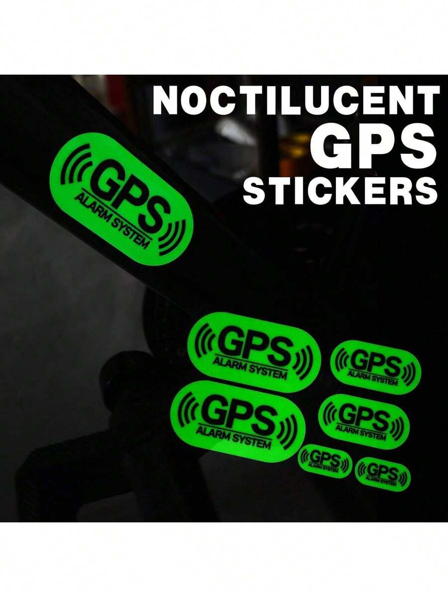 6pcs Glow-In-The-Dark GPS Alarm System Car Stickers, Waterproof DIY Car Window Side Body Rear Windshield Sun Shade Vinyl Decals, Suitable For Cars, Motorcycles, Bicycles, Laptops - 6pcs - View 1