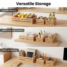 Bamboo Stackable Storage Bins, Wood Storage Containers, Versatile Pantry Organizers And Storage, Rustic Kitchen Organizers And Storage, Decorative Cabinet Organizer For Bathroom, Countertop, Closet - Bamboo - View 2