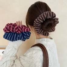 Women's Striped Polyester Hair Scrunchies, Soft Elastic Hair Tie, Hair Accessories, Daily & Summer Use, Perfect Gifts For Women Ponytail Holders Hair Elastics Hair Rubber Bands Hair Rope For Outdoor Activities, Vacation, Travel, Outfit Accessories, And Gifting,Festival,Party - Multicolor - View 2