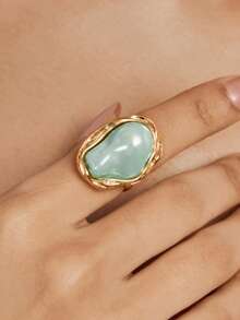 Altistry 1pc Asymmetrical-Shaped Exaggerated Faux Pearl Adjustable Ring, Suitable For Women's Daily Wear - Golden Yellow+Green - View 5