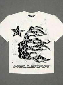 T Shirt Print ,Graphic-Cotton Tees Size Plus, Cartoon Round Neck Short Sleeve, Hellstars Flame Silhouette Vintage Graphic T-Shirt,220g 100% Cotton,Round Neck Short Sleeve,White Streetwear Essential,Unisex Style,Y2K,Oversized Shirt Men,With Shirt,Summer Tops,Shirt Suitablesummer Outfits For Women - 白色 - 查看 1