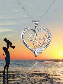 1pc Elegant Cubic Zirconia Heart Shaped Pendant Necklace, Suitable For Women, Great For Mother's Day Gift, Anniversary Party Jewelry - 1# - View 6