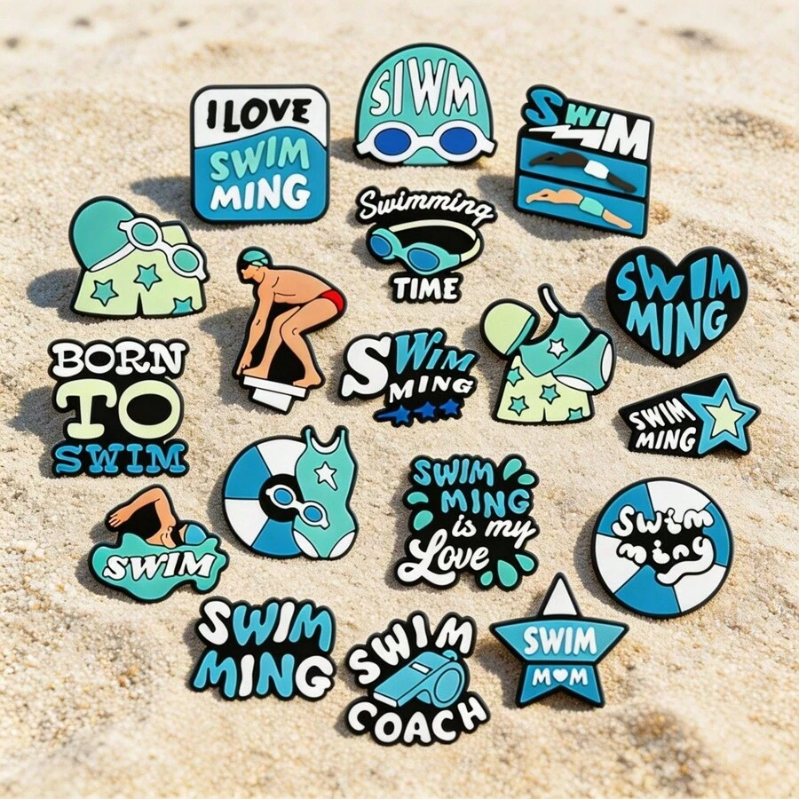 18件套游泳鞋饰品,适用于木屐、凉鞋、鞋子、腕带、凉鞋和手链。 - 18Pcs Swimming - 查看 1