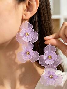 European And American New Exaggerated Floral Earrings, Candy Color Petal Long Elegant Earrings Accessories - Mauve Purple - View 6