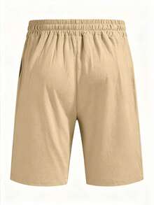Men's Solid Color Drawstring Waist Slant Pocket Casual Linen Shorts - Khaki - View 2