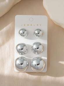 6-12pcs Fashion Elegant Gold & Silver Metallic Ball Stud Earrings, Suitable For Women's Daily Wear And Gifts, Women's Earring Set (Lightweight CCB Material) - Gold + Silver - View 5