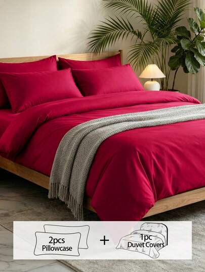 3 pièces Ensemble de literie (1 pièce housse de couette + 2 taies d'oreiller, sans rembourrage), Ensemble de housse de couette à plumes rouges minimaliste, Respirant et doux, Résistant à l'effilochage, Convient pour lit double/queen/king/california king, Toutes saisons, Plusieurs tailles disponibles, Lavage machine, Décoration de chambre élégante, Housse de couette vendue séparément