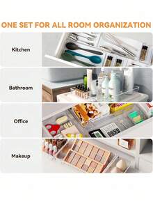 Set Organizer Laci Transparan 1/4/5/12pcs, Kotak Penyimpanan Plastik Multifungsi, Baki Organizer Laci Kamar Mandi dan Meja Rias, Baki Penyimpanan, Kosmetik, Perhiasan, Kamar Tidur, Kotak Penyimpanan Kantor - Clear - View 7