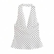 Elastic Polka Dot Halter Neck Top White - White - View 7