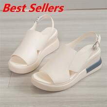 Giày sandal đế xuồng mới năm 2026 dành cho nữ, thời trang mùa hè, đa năng, nhẹ, hở mũi, cao gót kiểu La Mã. - Màu be - Xem 7